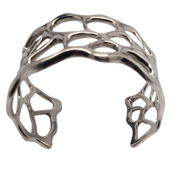 W Sterling Silver Modern Abstract Open Design Cuff Bracelet #20763 - Picture 6 of 11
